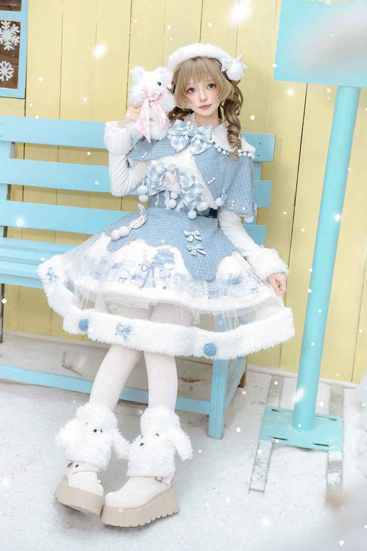 Sweet Lolita JSK - Rolling Snowballs, Blue, Printed, Bow Detail - additional product view 5