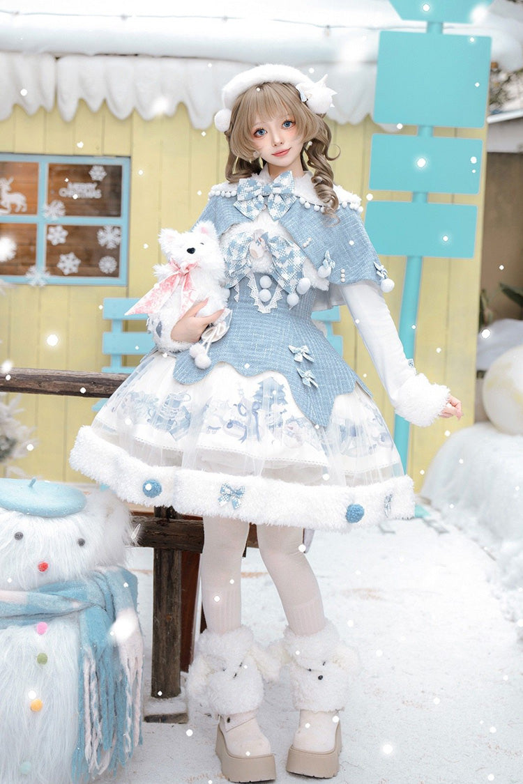 Sweet Lolita JSK - Rolling Snowballs, Blue, Printed, Bow Detail - additional product view 6