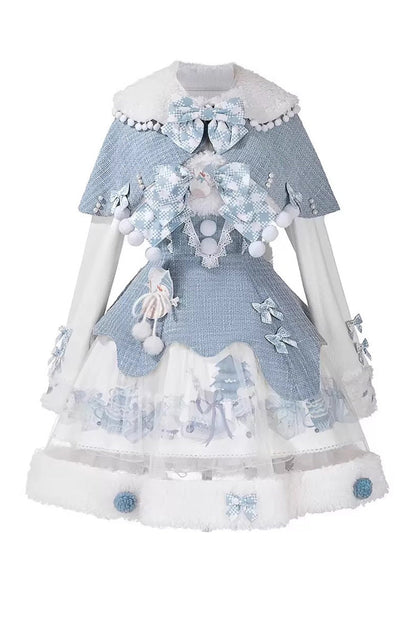 Sweet Lolita JSK - Rolling Snowballs, Blue, Printed, Bow Detail - additional product view 7