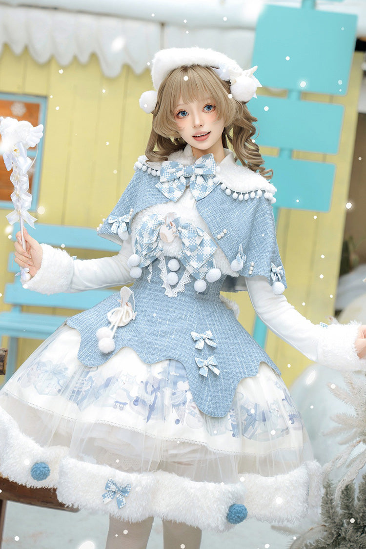 Sweet Lolita JSK - Rolling Snowballs, Blue, Printed, Bow Detail - additional product view 8