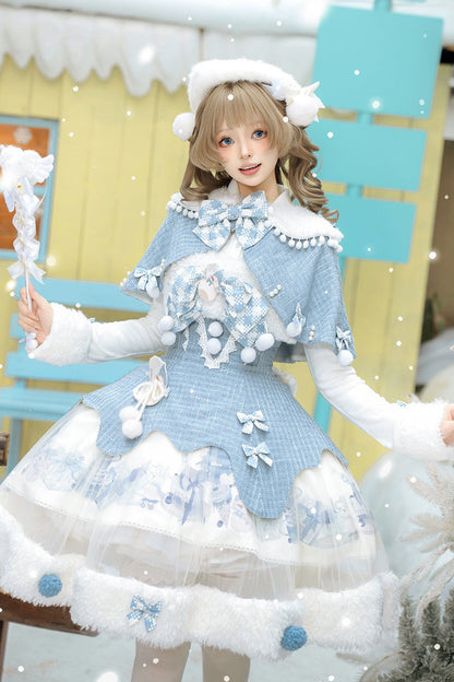 Sweet Lolita JSK - Rolling Snowballs, Blue, Printed, Bow Detail - additional product view 8