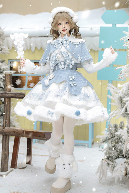 Sweet Lolita JSK - Rolling Snowballs, Blue, Printed, Bow Detail - additional product view 9