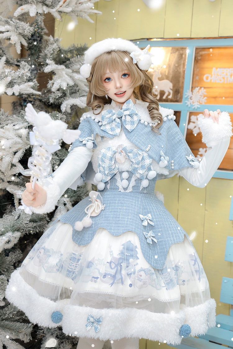 Sweet Lolita JSK - Rolling Snowballs, Blue, Printed, Bow Detail - additional product view 11