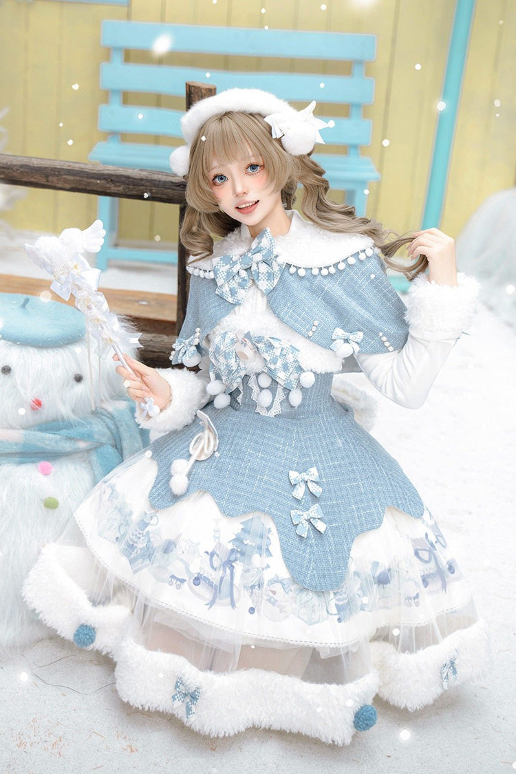 Sweet Lolita JSK - Rolling Snowballs, Blue, Printed, Bow Detail - additional product view 12