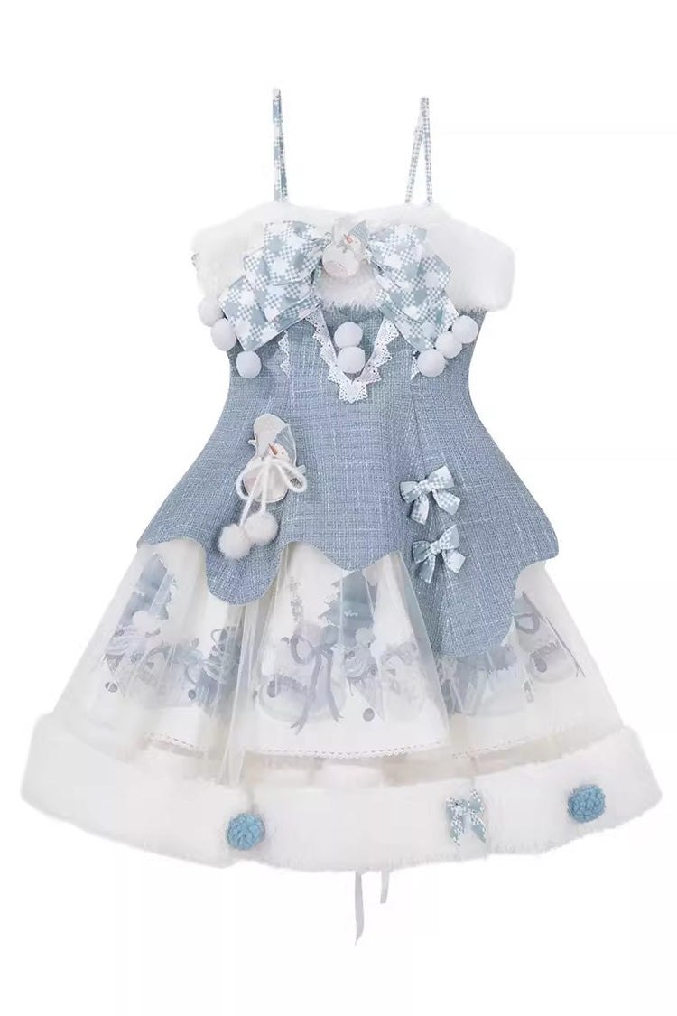 Sweet Lolita JSK - Rolling Snowballs, Blue, Printed, Bow Detail - S Dress / M Dress / L Dress option