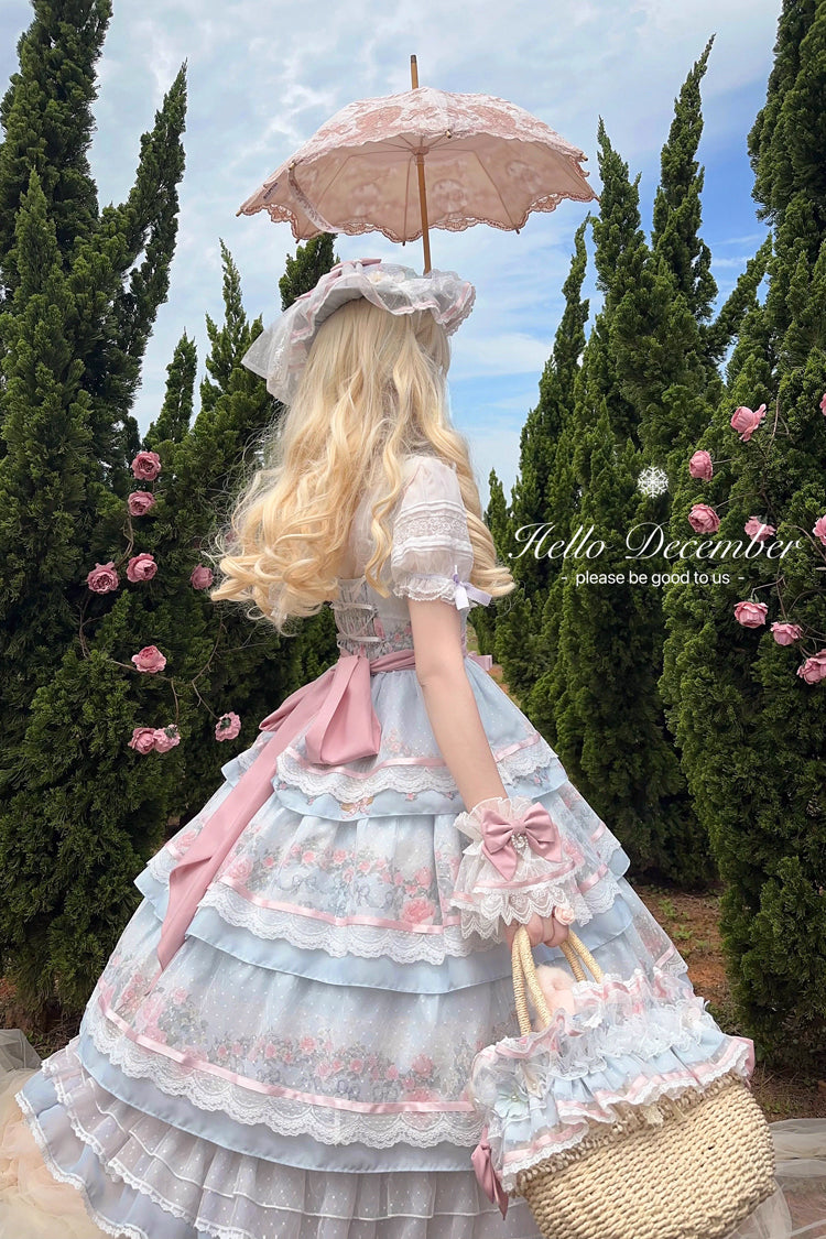 Sweet Lolita JSK - Rose Flower Cage, Multi-Color, Detachable Detail, Bow Detail, Ruffled - additional product view 7