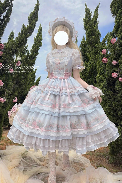 Sweet Lolita JSK - Rose Flower Cage, Multi-Color, Detachable Detail, Bow Detail, Ruffled - main product image