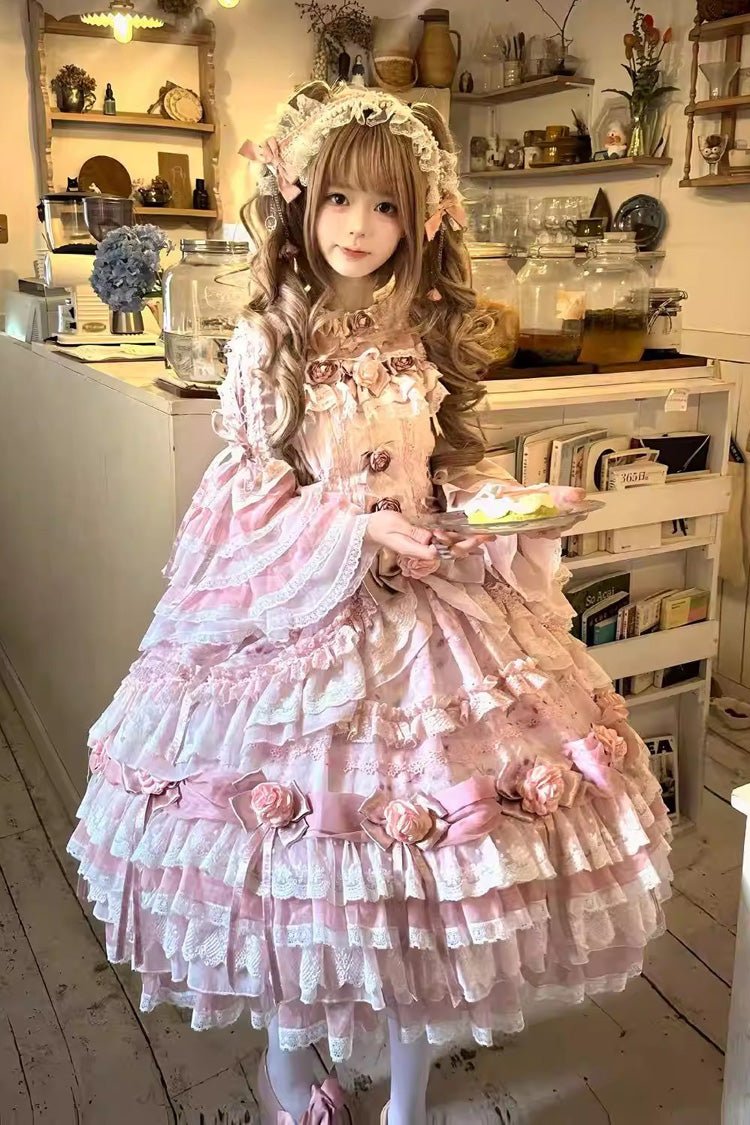 Sweet Lolita JSK - Rose Manor, Pink, Layered, Bow Detail, Lace Trim - additional product view 3