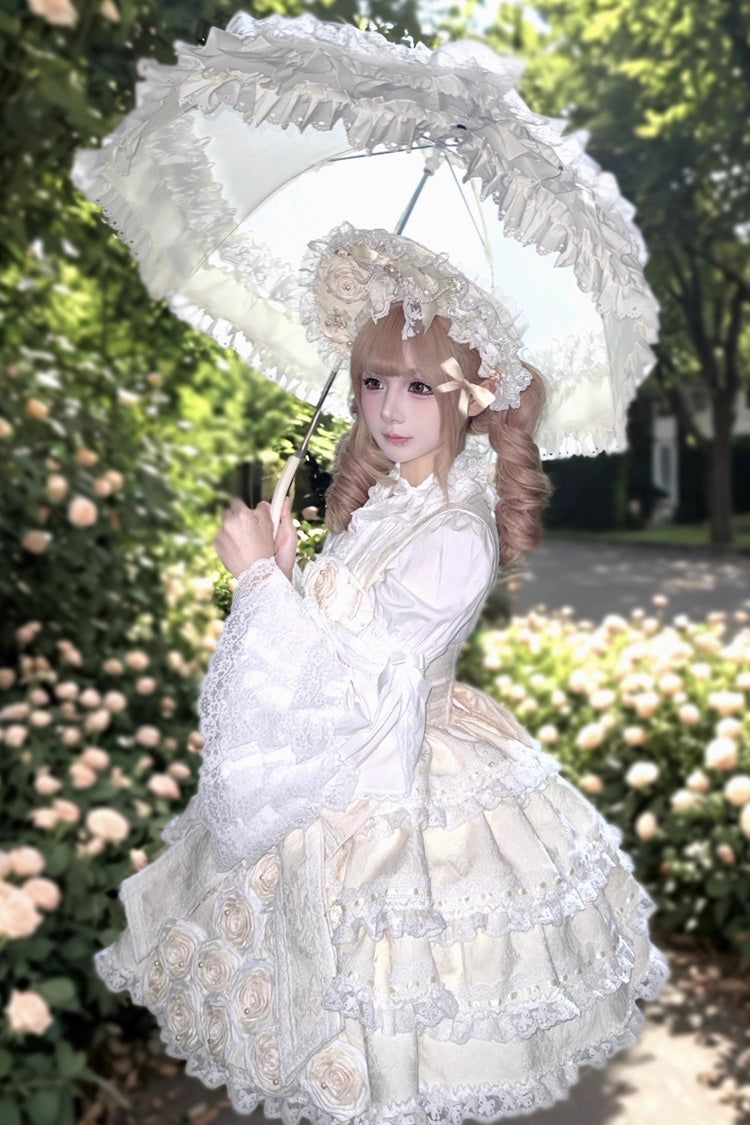 Sweet Lolita JSK - Rose Of Confession, 2 Colors, Lace Trim, Ruffled, Bow Detail - additional product view 4