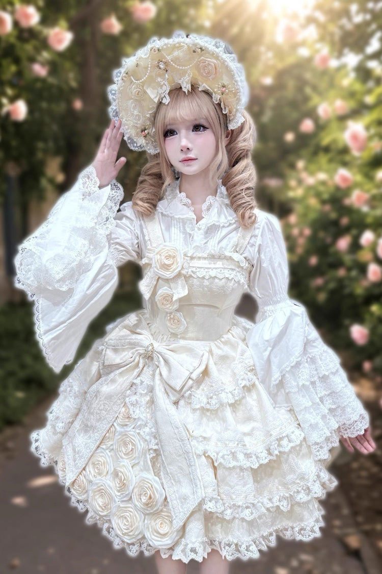 Sweet Lolita JSK - Rose Of Confession, 2 Colors, Lace Trim, Ruffled, Bow Detail - additional product view 5