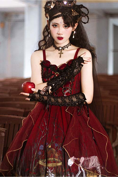 Sweet Lolita JSK - Rotten Forest Chiffon, Red, Gothic Style - Kawaii Layering Dress - additional product view 2