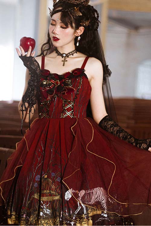 Sweet Lolita JSK - Rotten Forest Chiffon, Red, Gothic Style - Kawaii Layering Dress - additional product view 3