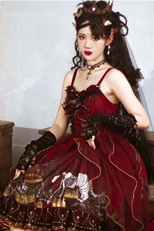 Sweet Lolita JSK - Rotten Forest Chiffon, Red, Gothic Style - Kawaii Layering Dress - additional product view 4