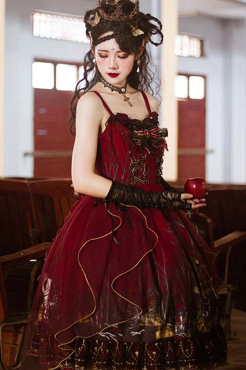 Sweet Lolita JSK - Rotten Forest Chiffon, Red, Gothic Style - Kawaii Layering Dress - additional product view 5