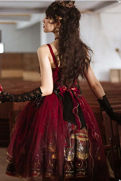 Sweet Lolita JSK - Rotten Forest Chiffon, Red, Gothic Style - Kawaii Layering Dress - additional product view 6