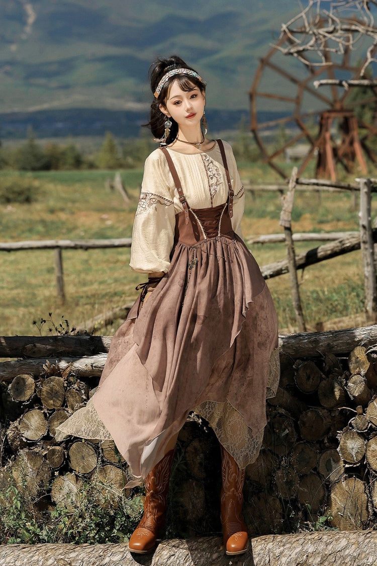 Sweet Lolita JSK - Round Collar High Waisted, Brown, High Waist, Women's Style - additional product view 5