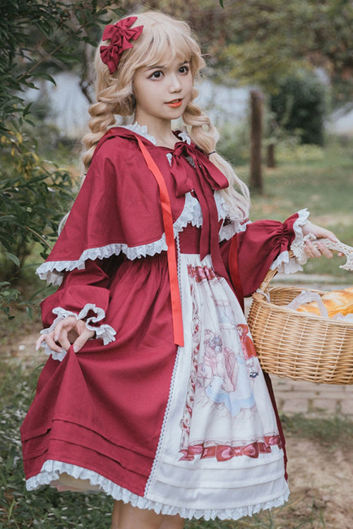 Sweet Lolita JSK - Round Collar Little Red Riding, Red - Tea Party Jumper Dress - additional product view 2