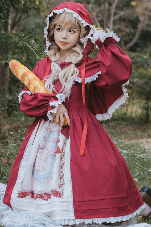 Sweet Lolita JSK - Round Collar Little Red Riding, Red - Tea Party Jumper Dress - additional product view 3