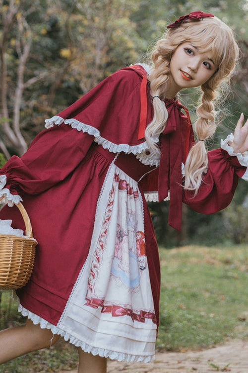 Sweet Lolita JSK - Round Collar Little Red Riding, Red - Tea Party Jumper Dress - additional product view 4