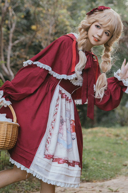Sweet Lolita JSK - Round Collar Little Red Riding, Red - Tea Party Jumper Dress - additional product view 4