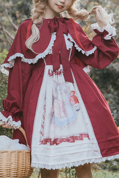 Sweet Lolita JSK - Round Collar Little Red Riding, Red - Tea Party Jumper Dress - main product image
