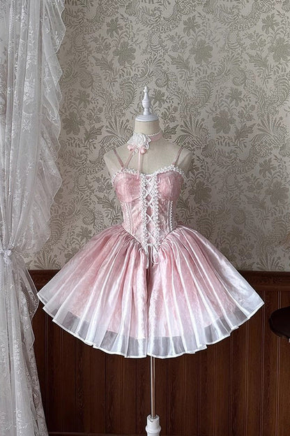Sweet Lolita JSK - Ruffle Bowknot Princess Fish, Pink, Ruffled, Bow Detail - additional product view 3