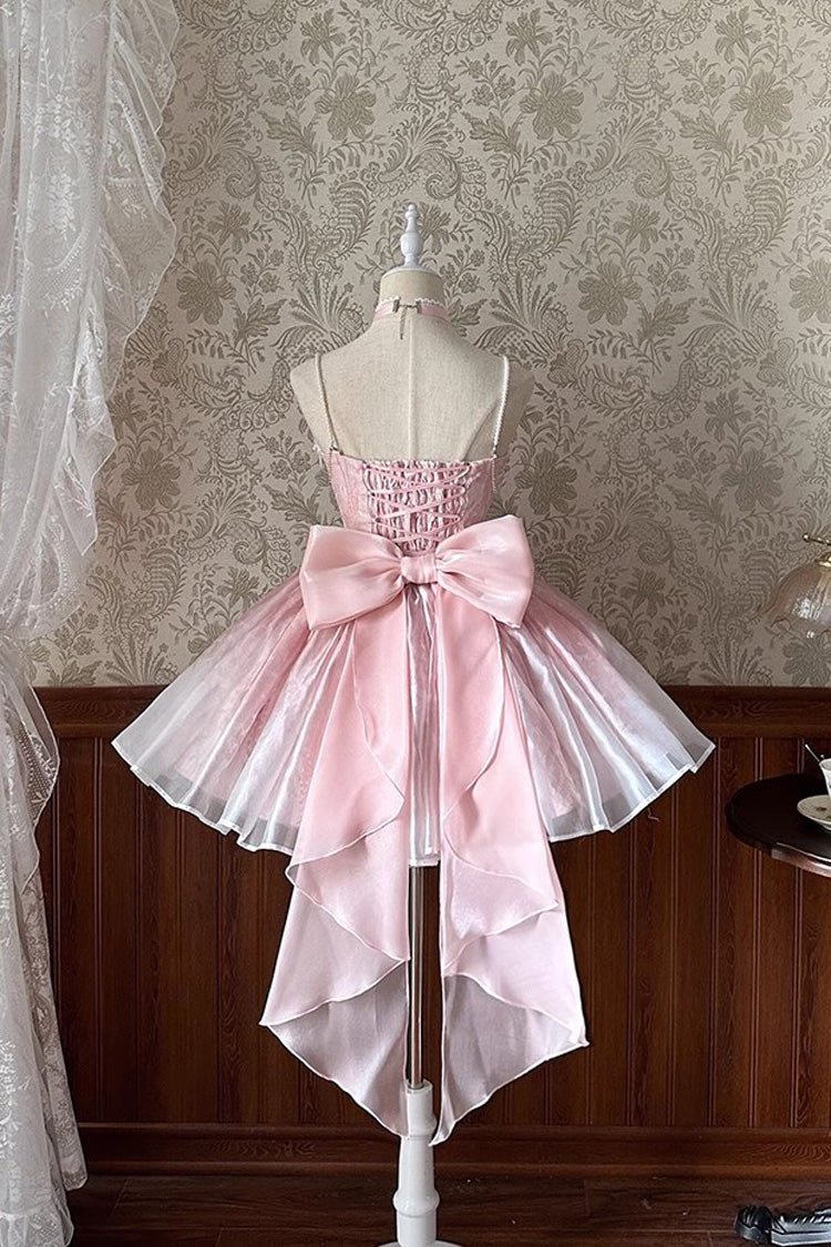 Sweet Lolita JSK - Ruffle Bowknot Princess Fish, Pink, Ruffled, Bow Detail - additional product view 4