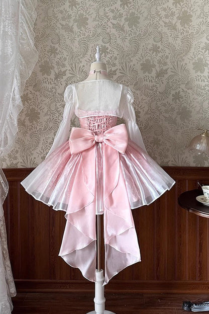 Sweet Lolita JSK - Ruffle Bowknot Princess Fish, Pink, Ruffled, Bow Detail - additional product view 5