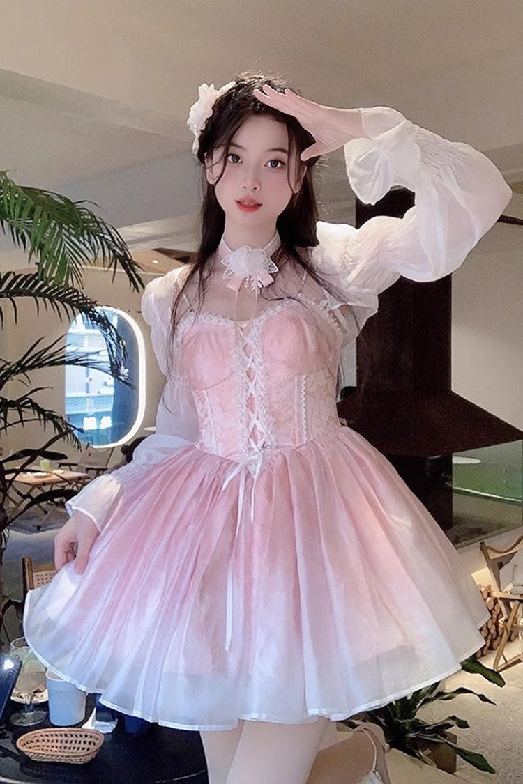 Sweet Lolita JSK - Ruffle Bowknot Princess Fish, Pink, Ruffled, Bow Detail - main product image