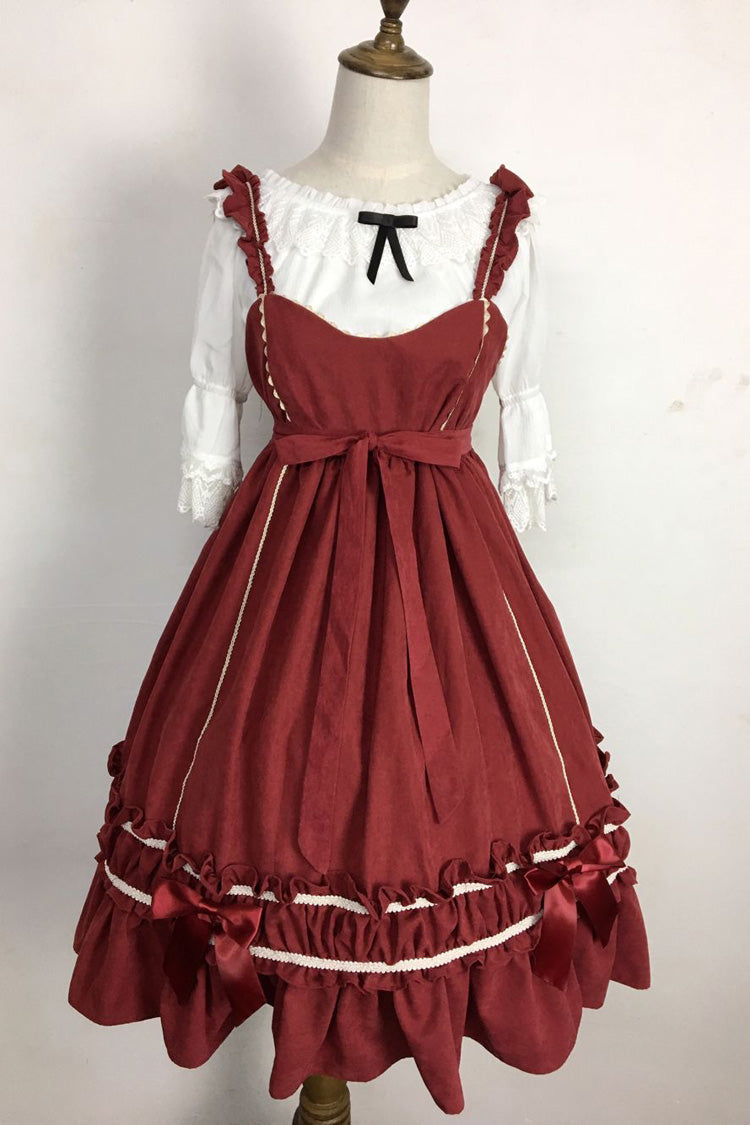 Sweet Lolita JSK - Ruffle Bowknot Vintage, Red, Bow Detail, Ruffled, Gothic Style - additional product view 2