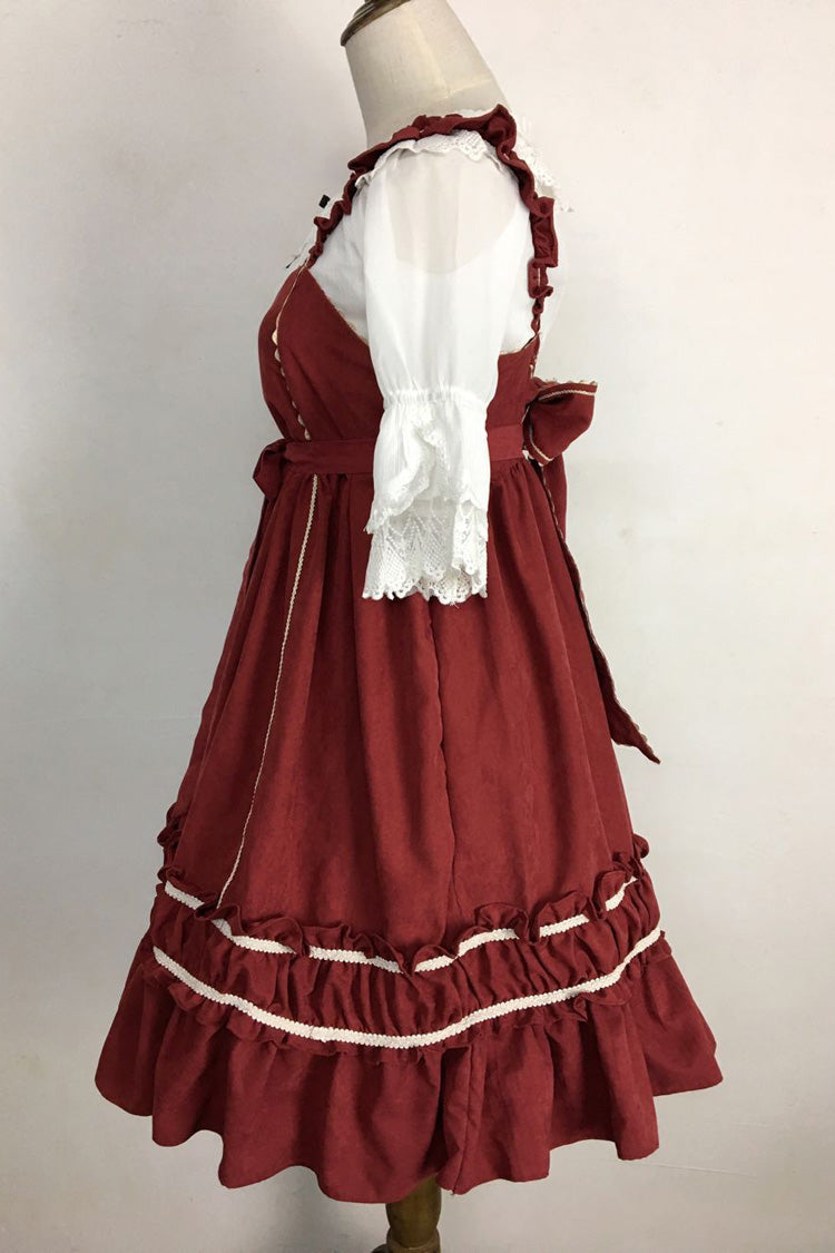 Sweet Lolita JSK - Ruffle Bowknot Vintage, Red, Bow Detail, Ruffled, Gothic Style - additional product view 3