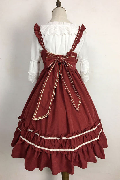 Sweet Lolita JSK - Ruffle Bowknot Vintage, Red, Bow Detail, Ruffled, Gothic Style - additional product view 4