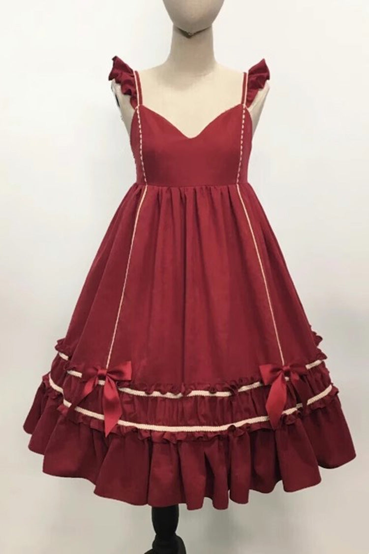 Sweet Lolita JSK - Ruffle Bowknot Vintage, Red, Bow Detail, Ruffled, Gothic Style - main product image