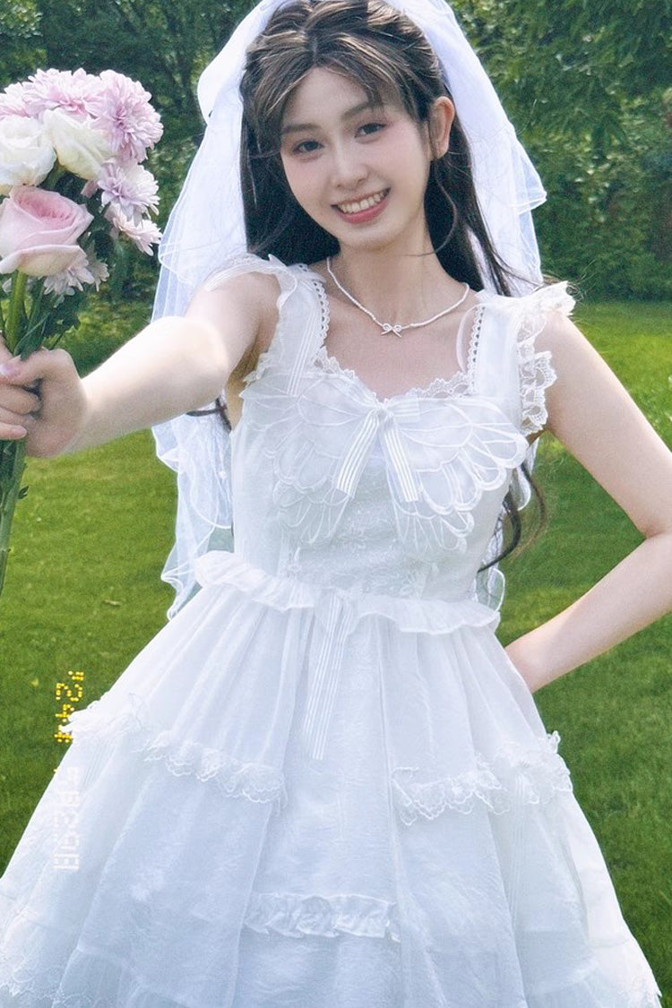 Sweet Lolita JSK - Ruffle Cardigan Bowknot Lace, White, Bow Detail, Lace Trim, Ruffled - additional product view 2