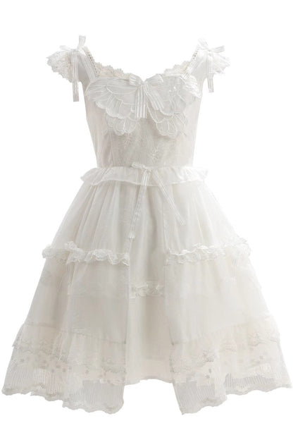 Sweet Lolita JSK - Ruffle Cardigan Bowknot Lace, White, Bow Detail, Lace Trim, Ruffled - additional product view 3