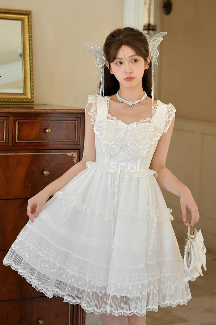 Sweet Lolita JSK - Ruffle Cardigan Bowknot Lace, White, Bow Detail, Lace Trim, Ruffled - additional product view 5