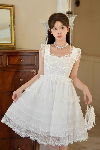 Sweet Lolita JSK - Ruffle Cardigan Bowknot Lace, White, Bow Detail, Lace Trim, Ruffled - additional product view 5