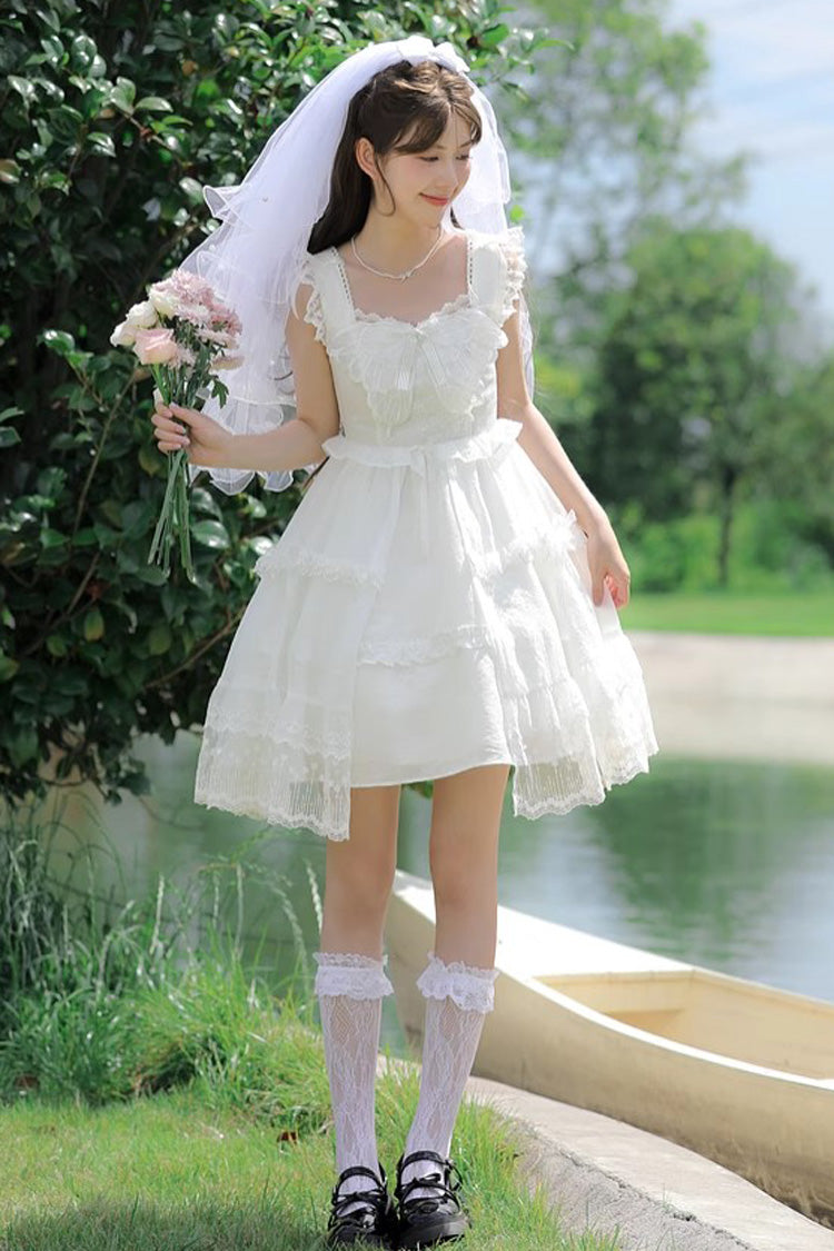 Sweet Lolita JSK - Ruffle Cardigan Bowknot Lace, White, Bow Detail, Lace Trim, Ruffled - main product image