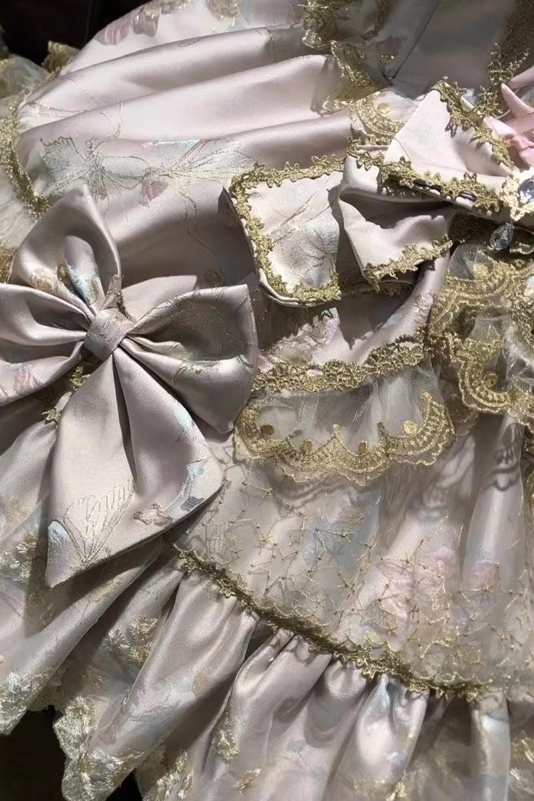Sweet Lolita JSK - Ruffled Foil-stamped Embroidered, 4 Colors, Lace Trim, Bow Detail - additional product view 6