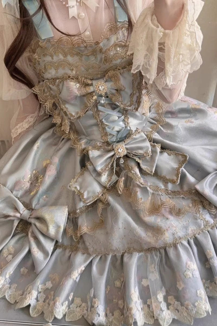 Sweet Lolita JSK - Ruffled Foil-stamped Embroidered, 4 Colors, Lace Trim, Bow Detail - additional product view 7