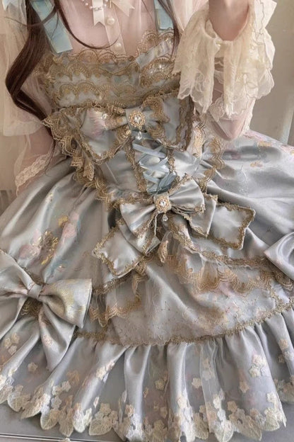 Sweet Lolita JSK - Ruffled Foil-stamped Embroidered, 4 Colors, Lace Trim, Bow Detail - additional product view 7