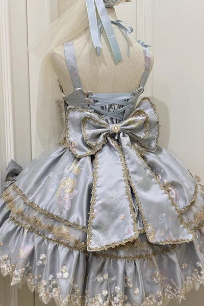 Sweet Lolita JSK - Ruffled Foil-stamped Embroidered, 4 Colors, Lace Trim, Bow Detail - additional product view 9