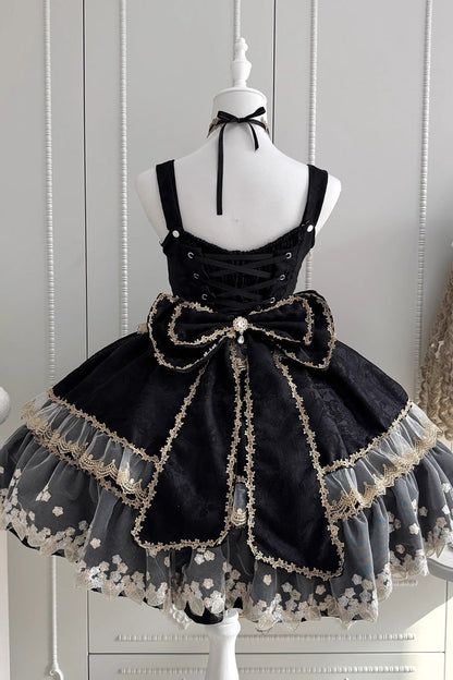 Sweet Lolita JSK - Ruffled Foil-stamped Embroidered, 4 Colors, Lace Trim, Bow Detail - additional product view 10