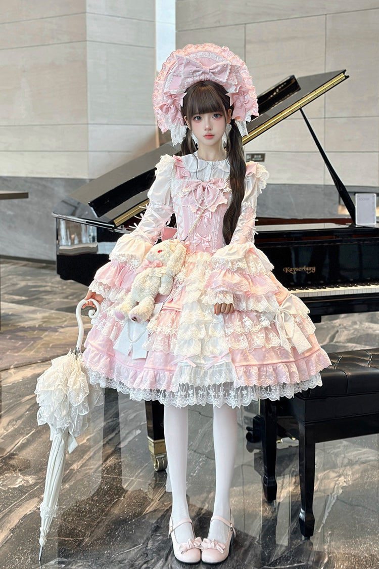 Sweet Lolita JSK - Sakura Love, 2 Colors, Ruffled, Embroidered, Layered - additional product view 2