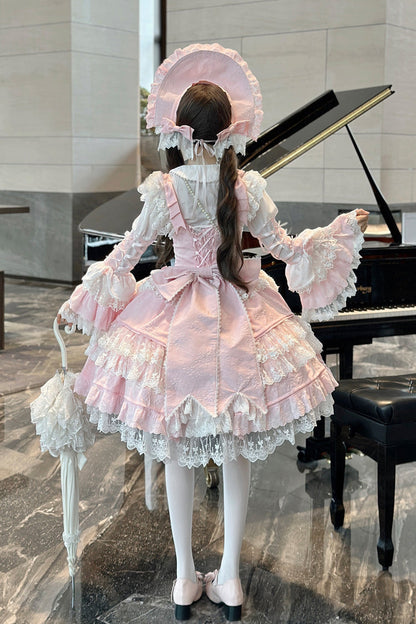Sweet Lolita JSK - Sakura Love, 2 Colors, Ruffled, Embroidered, Layered - additional product view 3