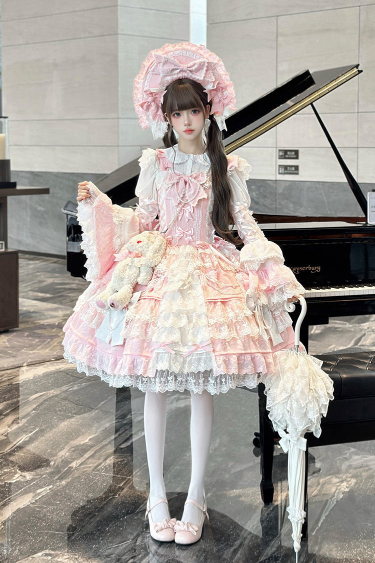 Sweet Lolita JSK - Sakura Love, 2 Colors, Ruffled, Embroidered, Layered - additional product view 4
