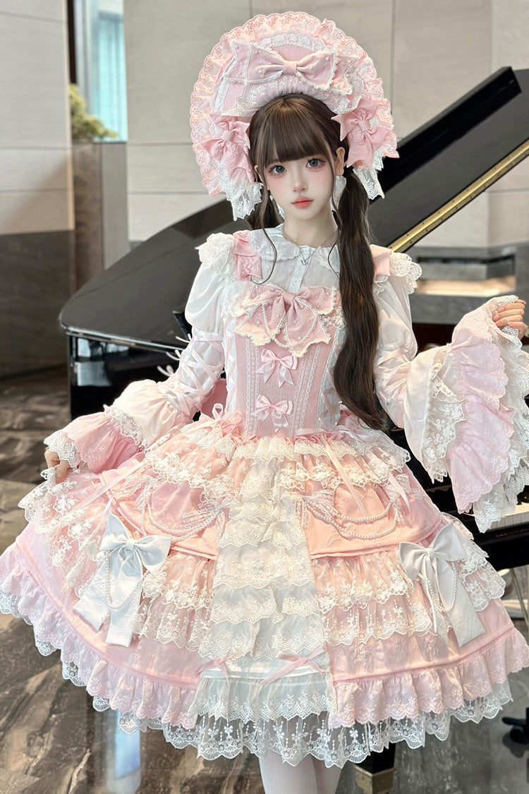 Sweet Lolita JSK - Sakura Love, 2 Colors, Ruffled, Embroidered, Layered - additional product view 7