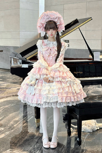 Sweet Lolita JSK - Sakura Love, 2 Colors, Ruffled, Embroidered, Layered - additional product view 9