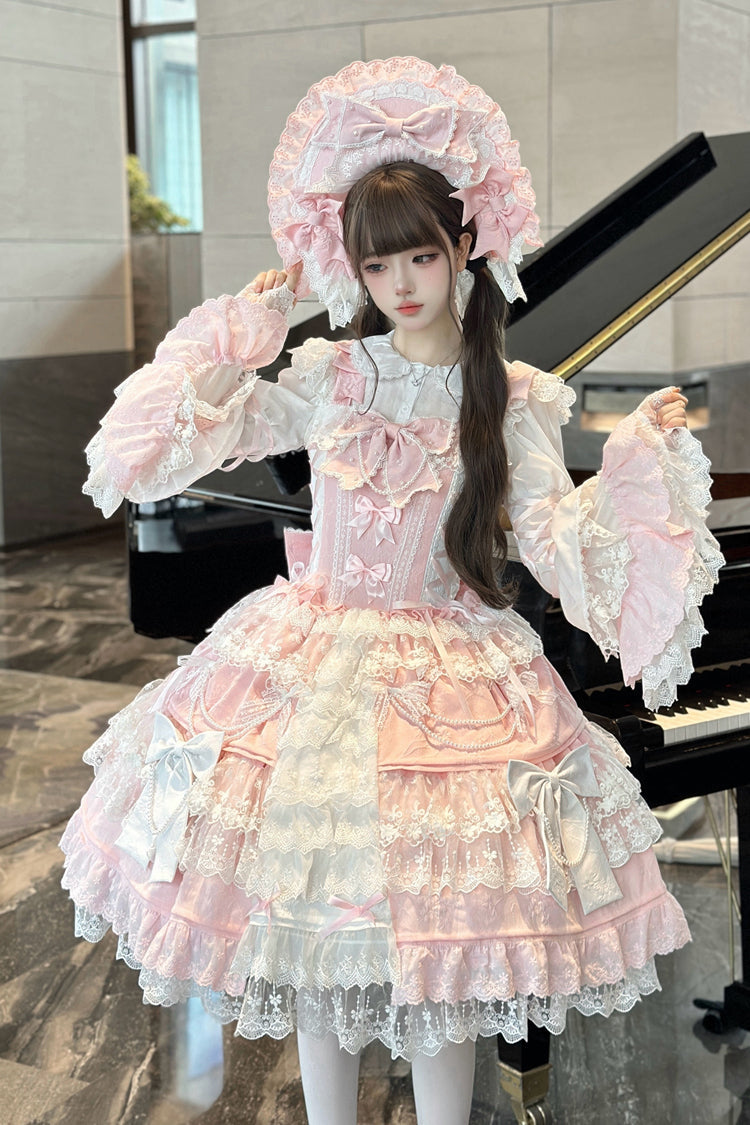 Sweet Lolita JSK - Sakura Love, 2 Colors, Ruffled, Embroidered, Layered - main product image