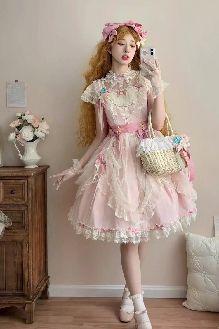 Sweet Lolita JSK - Sakura’s Spring Resonance, Pink, Short Version, Short Length, Ruffled - additional product view 2